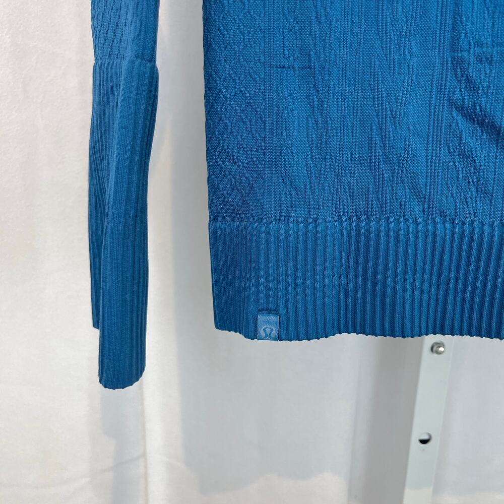 LULULEMON Rest Less Pullover Cable Textured Seamless Long Sleeve Top Blue Size 6 - Picture 3 of 7